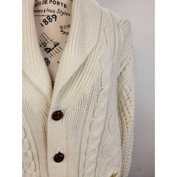 The Broadway Grandpa Cardigan Sweater Large Cable Knit Shawl Collard Fisherman - Picture 3 of 11